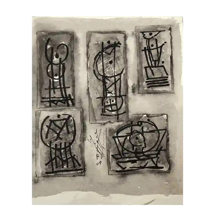 Mouvement, encre de Chine sur papier, 2009, 20×24 cm — Mohamed Azouzi