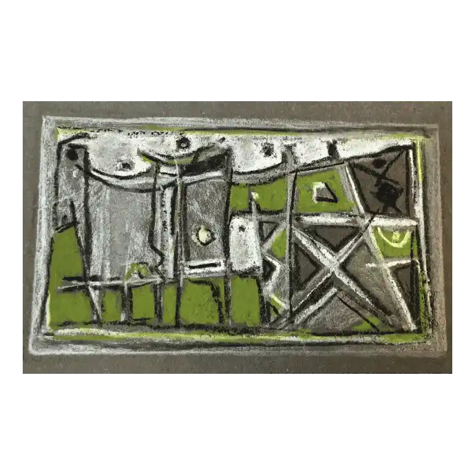Les Carreaux Verts, pastel sur papier, 2005, 22,5×13 cm — Mohamed Azouzi