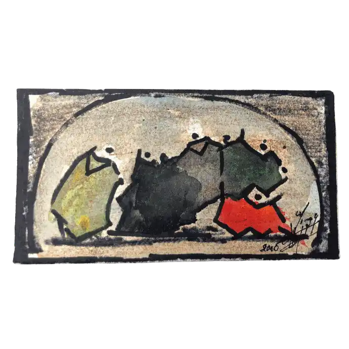 Sous la Voûte, encre sur papier, 2006, 14,5×8 cm — Mohamed Azouzi