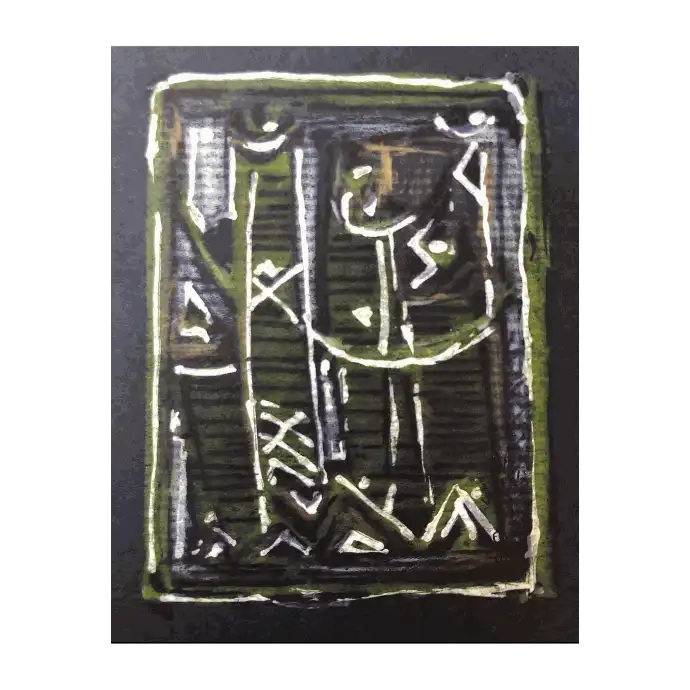 Le Mur Visible, technique mixte sur papier, 2005, 9×11,5 cm — Mohamed Azouzi