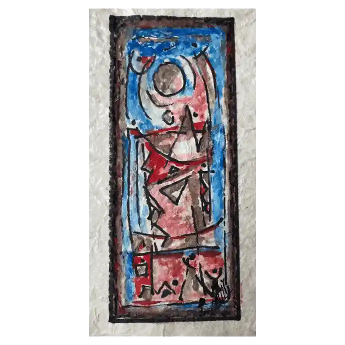 Sans titre, encre et gouache sur papier de soie, 2002, 10×24 cm — Mohamed Azouzi
