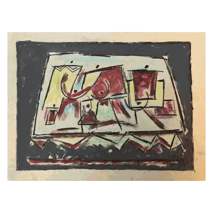 Les Tendeuses de Linge, peinture et gouache sur papier, 2006, 20×15 cm — Mohamed Azouzi