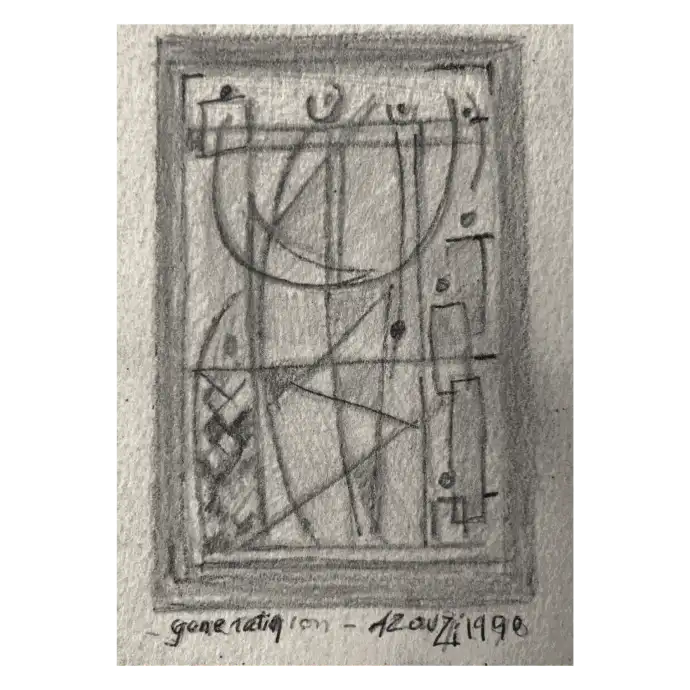 Génération 2024, crayon sur papier, 1990, 10×14 cm — Mohamed Azouzi, jeunesse et avenir