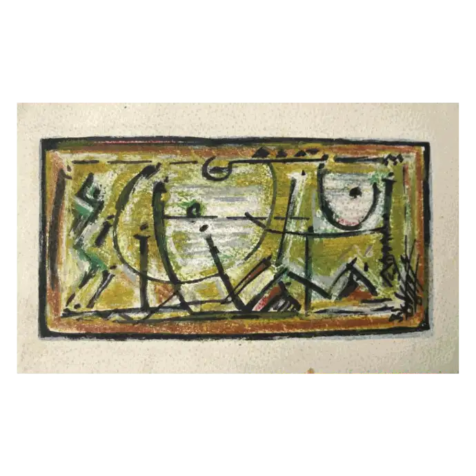 Projet Tapisserie, pastel et peinture sur papier, 2005, 18×9 cm — Mohamed Azouzi
