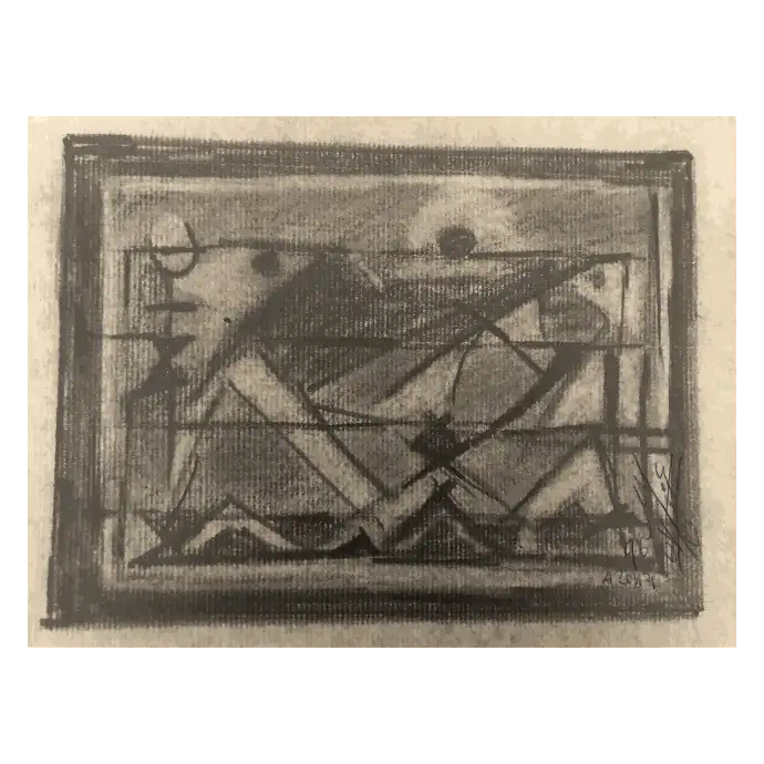 Les Ficelles, crayon sur papier, 1996, 20×15 cm — Mohamed Azouzi