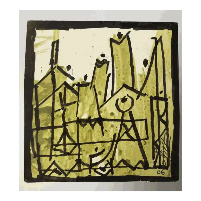 Sans titre, encre et pastel sur papier, 2006, 10×10 cm — Mohamed Azouzi
