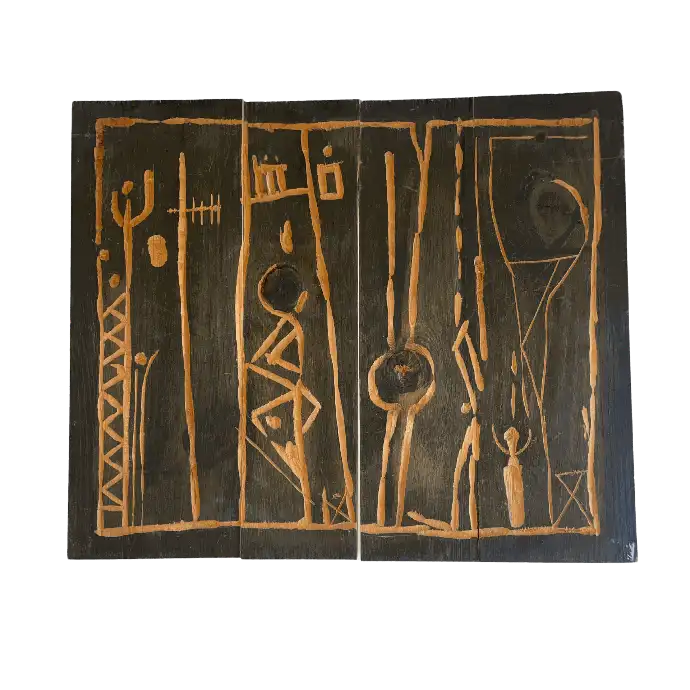Des Formes Gravées, gravure sur bois, 1991, 50×42 cm — Mohamed Azouzi, sculpture et relief