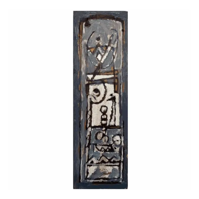 Les Étages, huile sur bois, 2006, 30×9 cm — Mohamed Azouzi