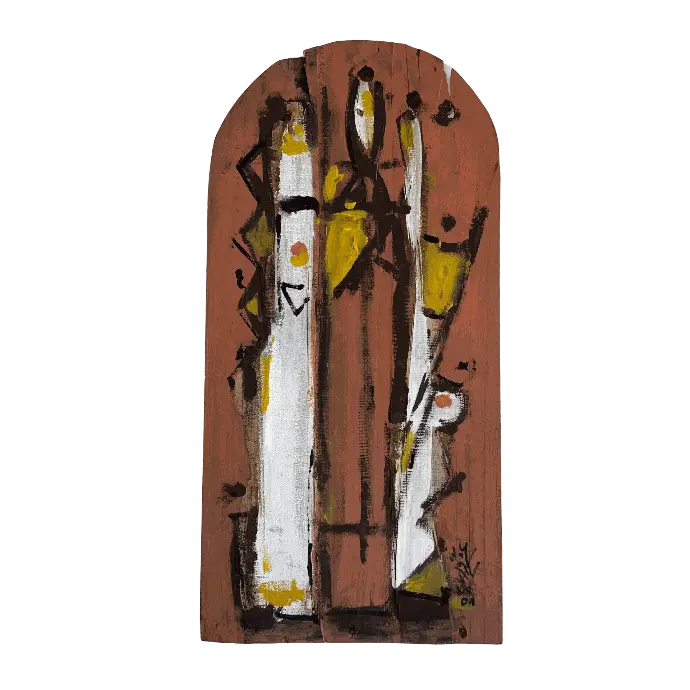 Sans titre, technique mixte sur bois, 2001, 60×29 cm — Mohamed Azouzi