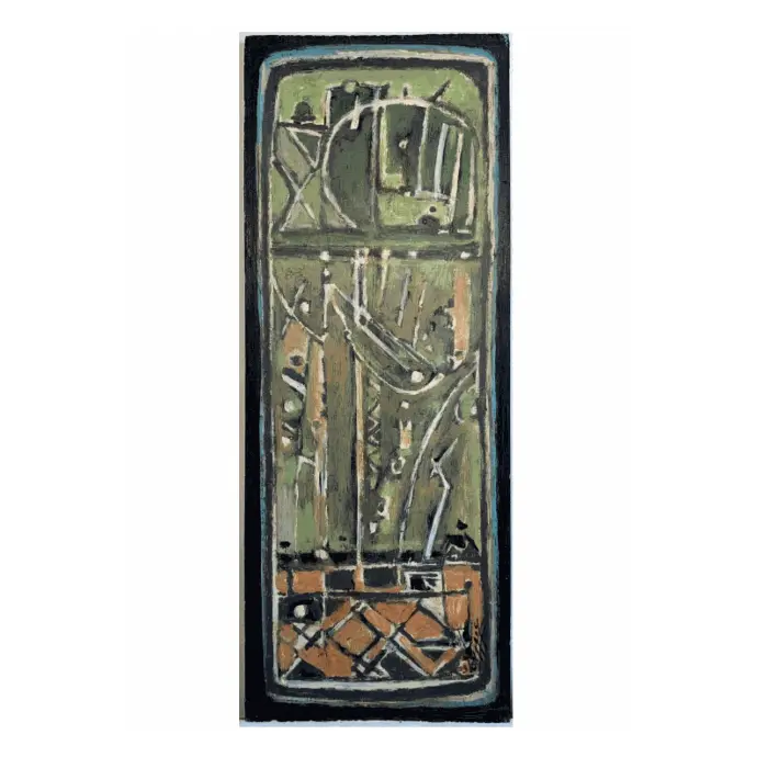 L'Évolution, huile sur bois, 2005, 21,5×56 cm — Mohamed Azouzi