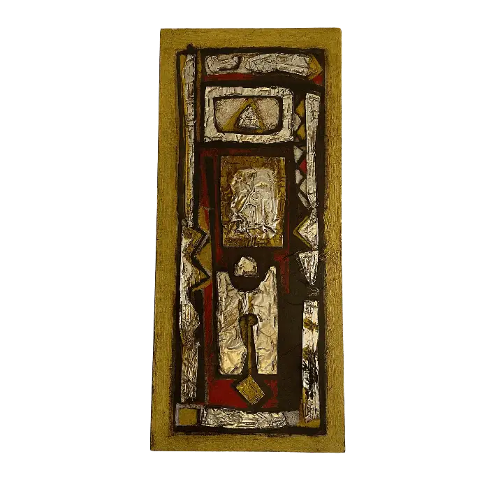 Ils ont Gardé le Secret, technique mixte sur bois, 1994, 53×23 cm — Mohamed Azouzi