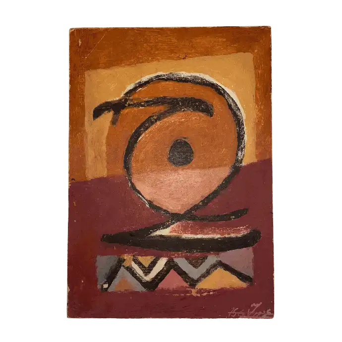 Sans titre, technique mixte sur bois, 1975, 16×23 cm — Mohamed Azouzi