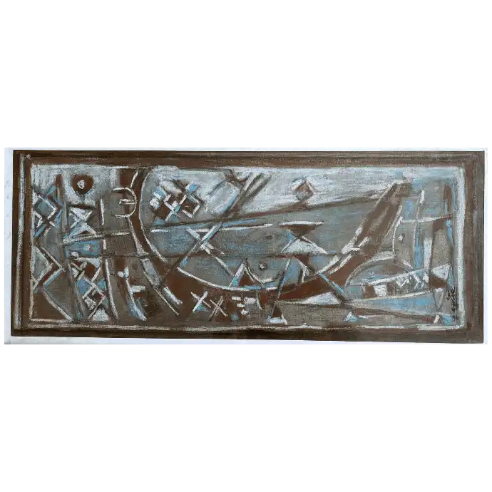 La Barque, huile sur bois, 1996, 73,5×33 cm — Mohamed Azouzi