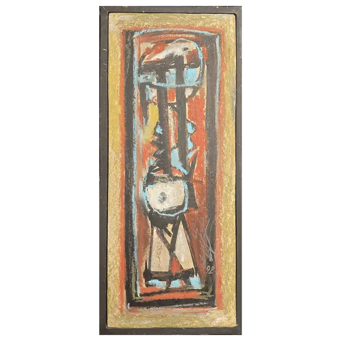 Les Somnambules, techniques mixtes sur bois, 1992, 43,5×19 cm — Mohamed Azouzi