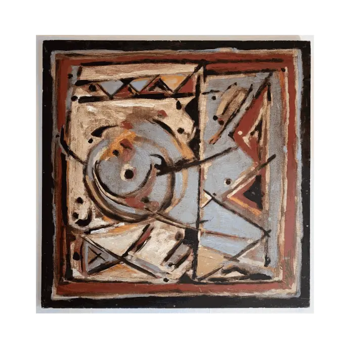 L'Auréole, huile sur bois, 1997, 60×60 cm — Mohamed Azouzi