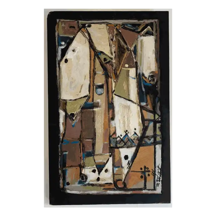 Sans titre, huile sur bois, 1991, 48×30 cm — Mohamed Azouzi