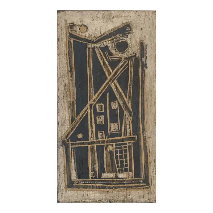 Sans titre, techniques mixtes sur bois, 13,5×30 cm — Mohamed Azouzi