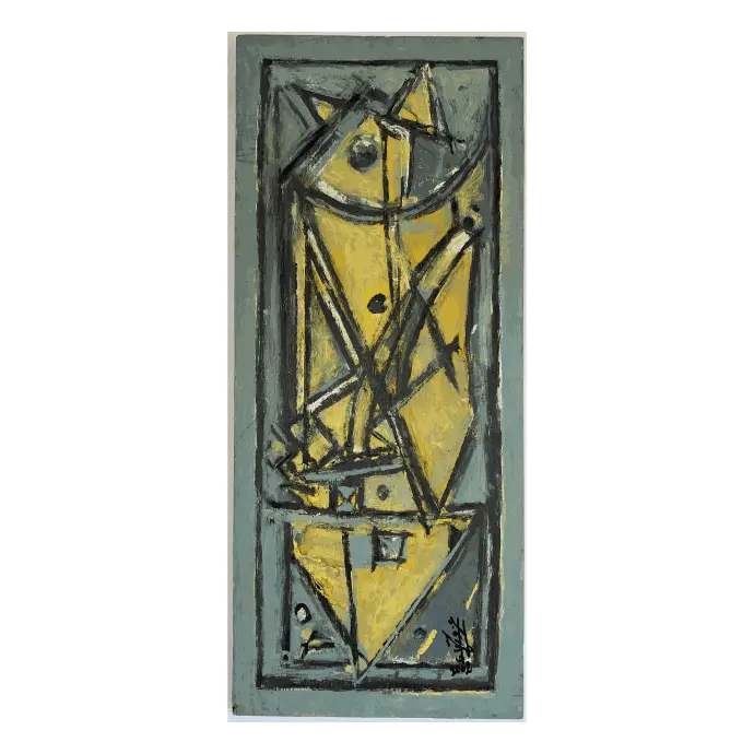 Fractures, huile sur bois, 2002, 28×56 cm — Mohamed Azouzi