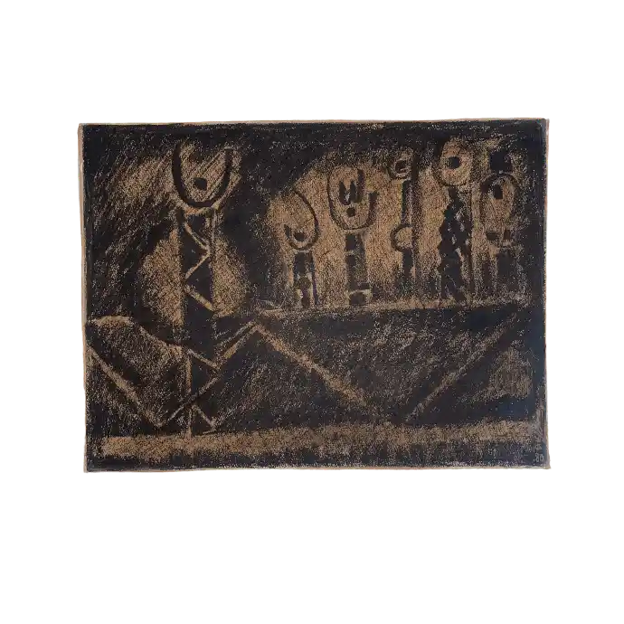 Sans titre, technique mixte sur bois, 1980, 52×67 cm — Mohamed Azouzi