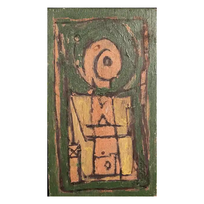 Les Mondes, huile sur bois, 1990, 20×11,5 cm — Mohamed Azouzi