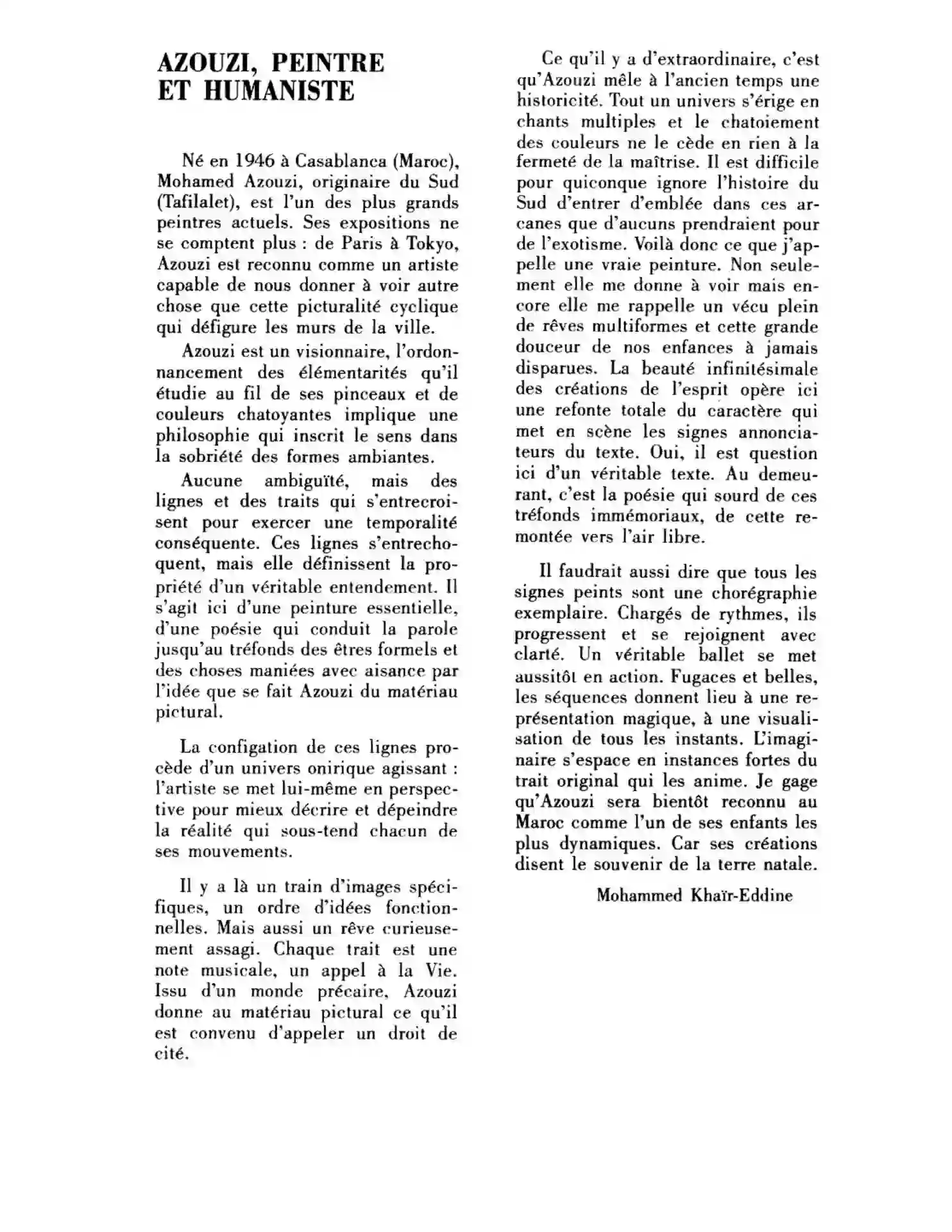 Mohamed Azouzi — Esprit, 1991 — Mohammed Khaïr-Eddine, Azouzi peintre et humaniste