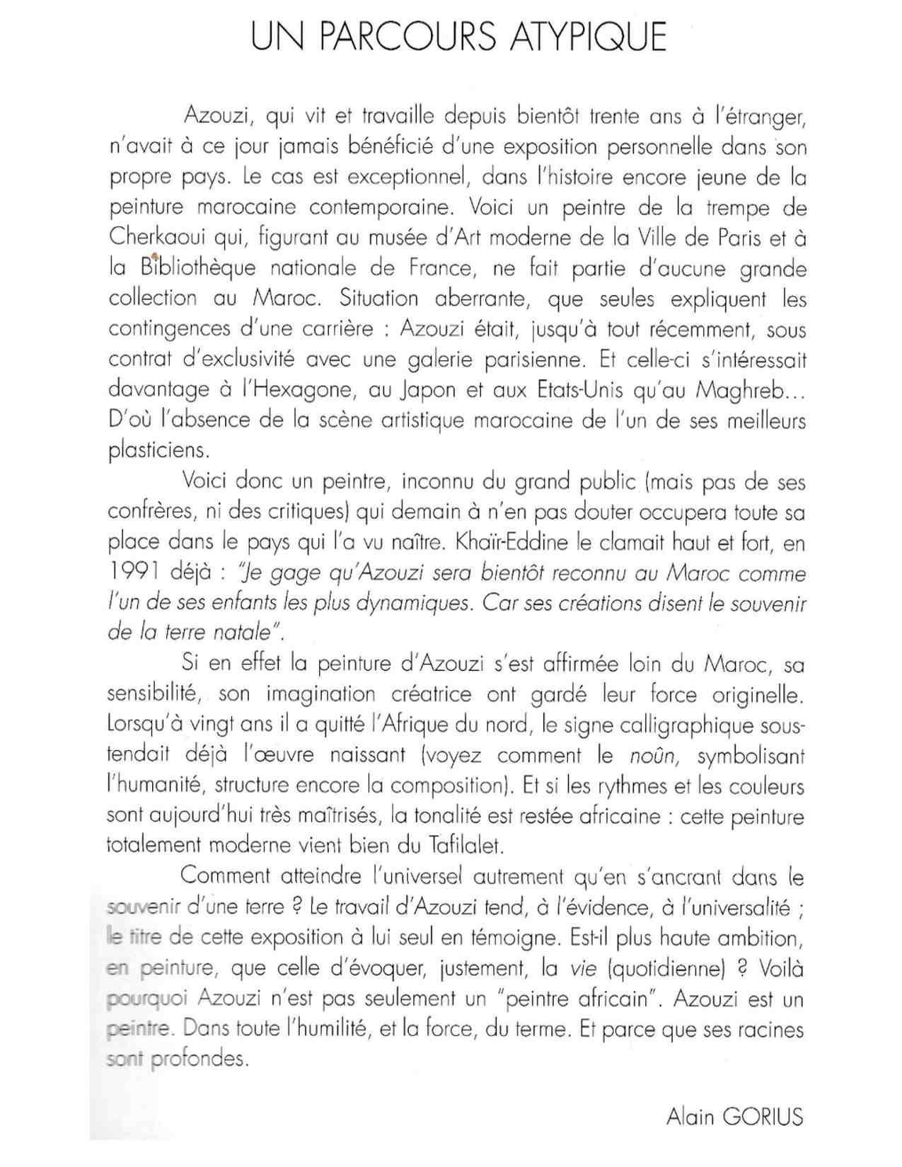 Mohamed Azouzi — Alain Gorius, 1997 — À l'occasion de l'exposition La vie quotidienne, Casablanca