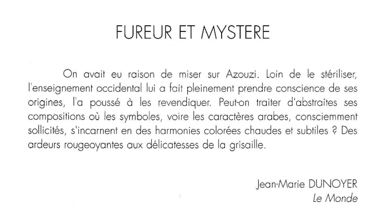 Mohamed Azouzi — Jean-Marie Dunoyer, Le Monde, Mars 1979 — Fureur et mystère, p.17