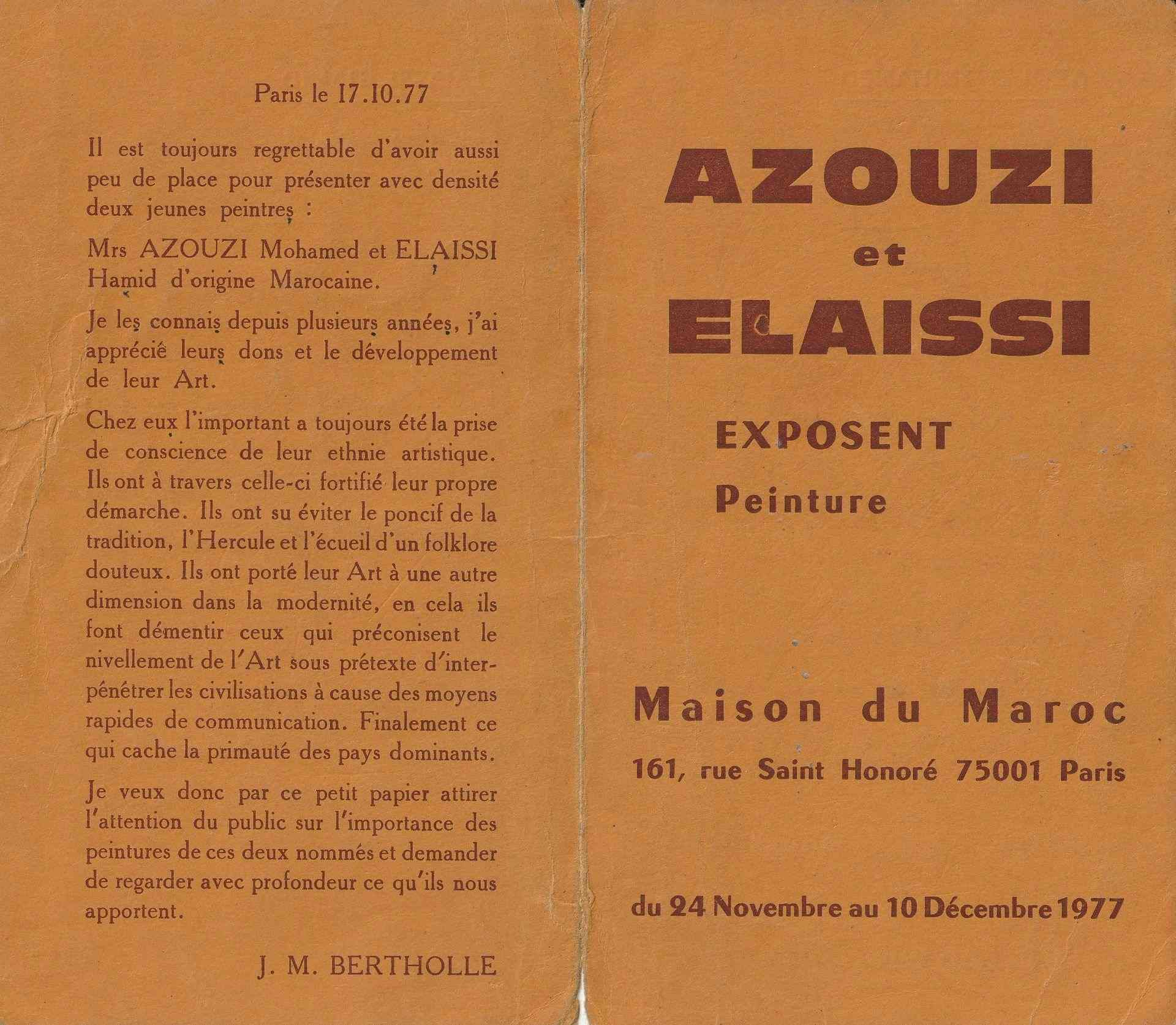 Mohamed Azouzi — J.M. Bertholle, 1977 — À l'occasion de l'exposition Azouzi et Elaissi, Maison du Maroc, Paris