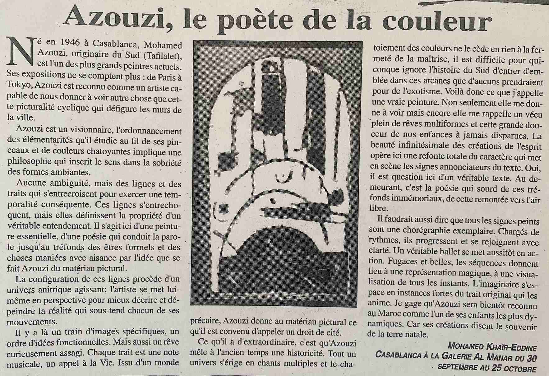 Mohamed Azouzi — Mohammed Khaïr-Eddine, Le Matin, 1998 — Azouzi, le poète de la couleur