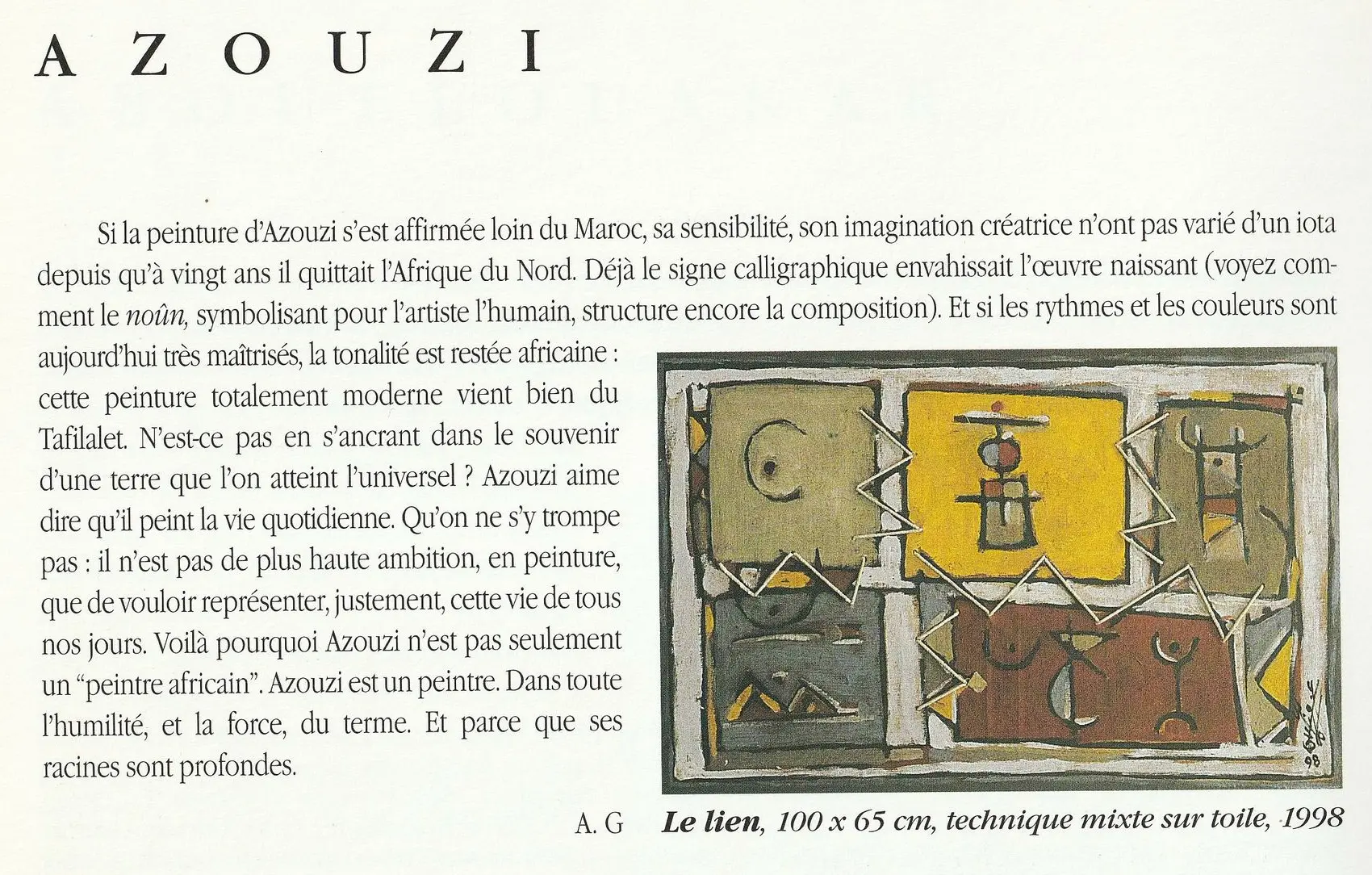 Mohamed Azouzi — A.G., 1998 — Peintres du Maroc, Arts en Cambrésis