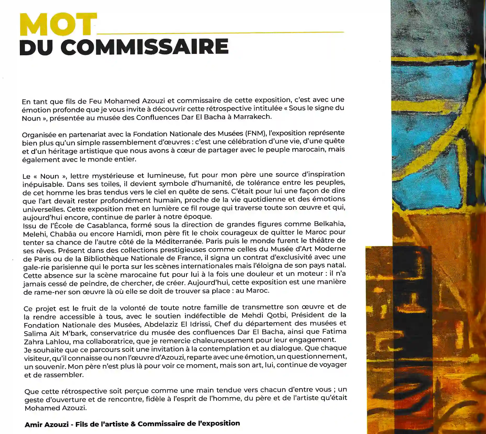 Mohamed Azouzi — Amir Azouzi, Octobre 2025 — Mot du commissaire de l'exposition Sous le signe du Noun
